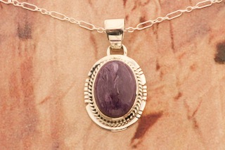 Genuine Charoite Sterling Silver Native American Pendant